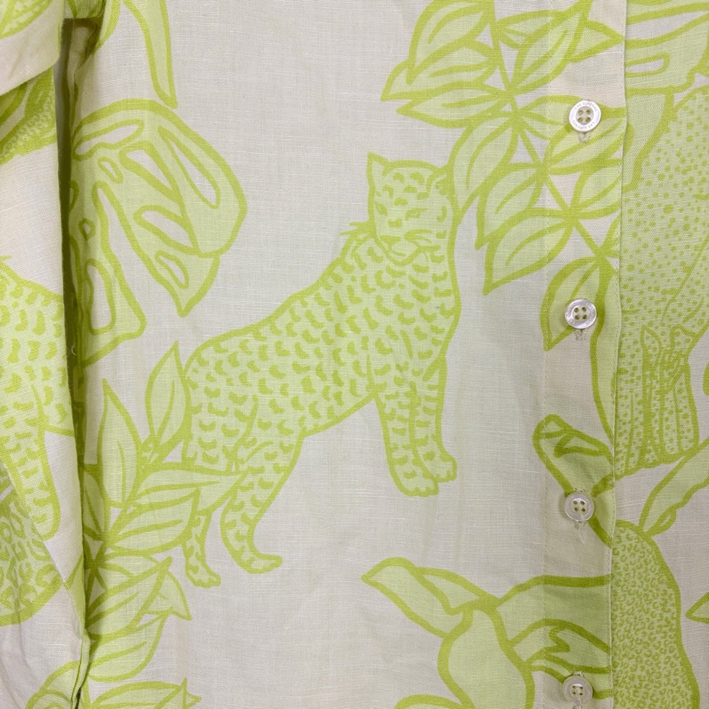 Las Surenas Lime Leopard Leaf Print Button-Front … - image 6